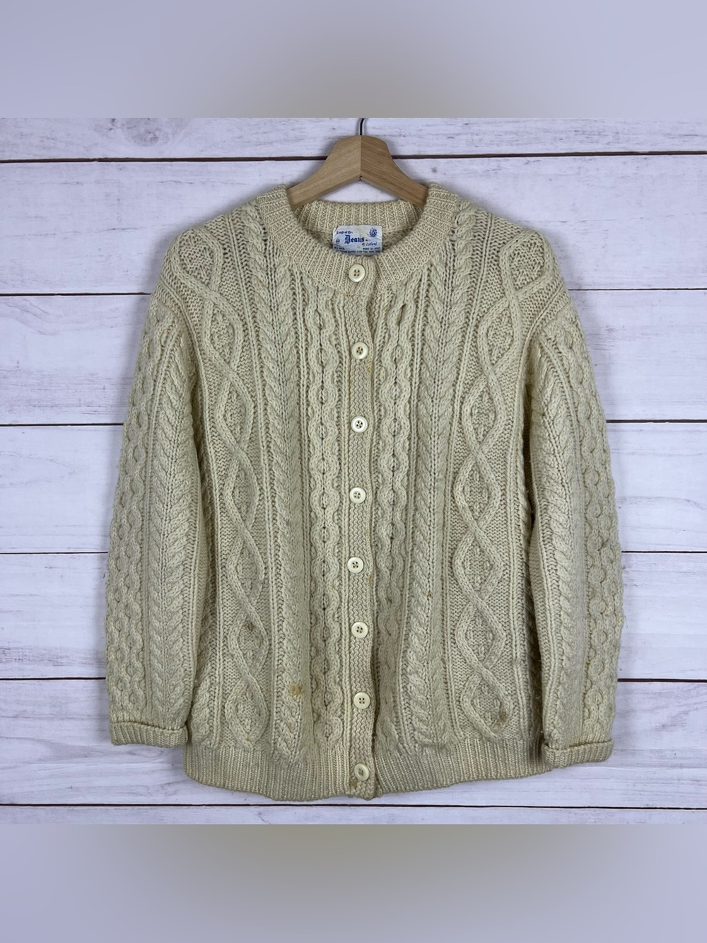 Vintage Deans of Scotland Cardigan Sweater Womens 42 Cable Knit 60s 70s Wool